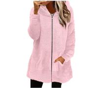 Générique Manteau en Polaire Laine Unie Femme Avec Zippé Veste Chaude Femme Vêtement D'extérieur Confortable Blouson Hiver Vestes Fourrure Pour Coat à Capuche Loisirs et Vie Quotidienne Sweatshirt