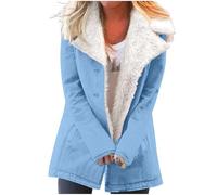 Générique Manteau Femme Hiver Cintré Chic Fausse Fourrure Veste Peluche Femme Hiver Épais Vetement Mode Chauffant mi longue Duffle Coat teddy 2#ciel bleu M