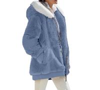 Générique Manteau Femme Hiver Cintré Chic Fausse Fourrure Veste Peluche Femme Hiver Grand Froid Vetement Mode Chauffant Mi Longue Pas Cher Duffle Coat polaire 2#bleu 5XL