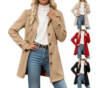 Générique Manteau Femme Hiver Élégant Mode Laine Manteaux avec Boutons Mi-Long Confortable Chaud Manches Longues Veste Couleur Unie Grandes Tailles Coat pour La Vie Quotidienne