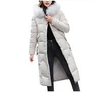 Générique Manteau Femme Hiver Longueur Extra Longue Doudoune à Capuche Col en Fausse Fourrure Veste avec Ceinture Outercoat avec Poches éPaissir Parka Chaude Blousons avec Zippé Coupe Vent B-Blanc L