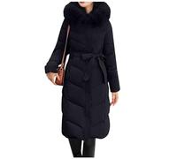 Générique Manteau Femme Hiver Longueur Extra Longue Doudoune à Capuche Col en Fausse Fourrure Veste avec Ceinture Outercoat avec Poches éPaissir Parka Chaude Blousons avec Zippé Coupe Vent C-Noir M