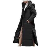 Générique Manteau Femme Hiver Longueur Extra Longue Veste à Capuche Fermeture Par Bouton en Bas Chic Outercoat avec Poches éPaissir Parka Chaude Blousons avec Zippé Doudoune Coupe Vent Noir XXXL