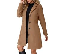 Générique Manteau Femme Hiver Manteaus en Laine Boutonnage Veste À Revers Trench-Coat Epaissie Chic et Élégant Blazer Coupe-Vent Couleur Unie Classique Manteau Mi Longue Automne Hiver (001 Café, XXL)
