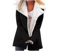Générique Manteau Femme Hiver Mi Longue Chaude Fausse Fourrure Veste Peluche Femme Automne Pas Cher Vetement Mode Chauffant cintré Duffle Coat teddy 2#noir S