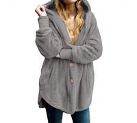 Générique Manteau Femme Hiver Mi Longue Chauffant Teddy Veste Peluche Femme Automne Pas Cher Vetement Mode Chic cintré Duffle Coat polaire 2#gris foncé S