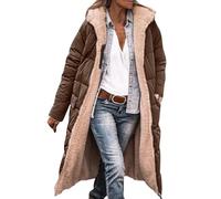 Générique Manteau Femme Hiver Veste Polaire Réversible en Patchwork Blouson à Capuche avec Col en Fausse Fourrure Parka Chaude Blouson Chic et Elegant Doudoune Femme Décontractée Outerwear Café S