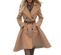 Générique Manteau Femme Laine Hiver Chic,Manteau en MéLange De Laine Long Ample Boutonné Trench-Coat pour Un Polyvalent Au Quotidien (Khaki, M)