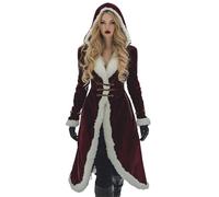 Générique Manteau Femme Trench Hiver Grande Taille,Manteau à Capuche éLéGant avec Manches éVaséEs Et Fausse Bordure pour Un Manteau Intemporel (Red, XL)