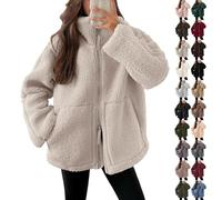 Générique Manteau Femme Veste Polaire Femme Manteau Molleton Teddy à Double Zip Chic Veste Sherpa D'Hiver SurdimensionnéE DéContractéE Veste De Motard Thermique Oversize Beige L