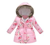 Générique Manteau Fille Doudoune Enfant Veste d'Hiver à Capuche avec Col Fourrure Epaisse Chaud Rembourré Blouson Coupe Vent (3-4 Years)
