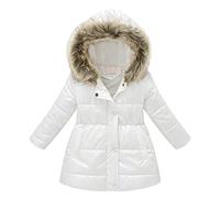Générique Manteau Fille Doudoune Enfant Veste d'Hiver à Capuche avec Col Fourrure Epaisse Chaud Rembourré Blouson Coupe Vent (White, 6-7 Years)