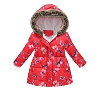 Générique Manteau Fille Doudoune Enfant Veste d'Hiver à Capuche avec Col Fourrure Epaisse Chaud Rembourré Blouson Coupe Vent (S2-Red, 5-6 Years)