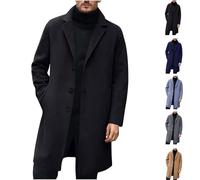 Générique Manteau Homme en Laine Automne-Hiver Trench Coat Longue Simple Boutonnage Veste Col à Revers Manteaux Décontractée Blouson Business Vetements Regular Fit Coupe Vent Noir S