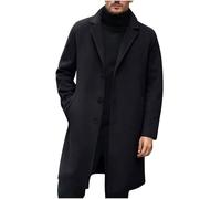 Générique Manteau Homme en Laine Hiver Long Veste Col Cranté Trench Coat Simple Boutonnage Classique Pardessus Parka Coup-Vent épais Duffle-Coats Couleur Unie Manteaux Habillé Vêtements 01 Noir XXL