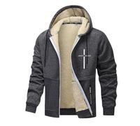 Générique Manteau Homme Hiver à Capuche Coupe-Vent avec Imprimé Croix et Alphabet Jesus Christ Veste Polaire Homme Chaud Blouson Confortable Cardigan Décontractées Sweat a Capuche Épaisse