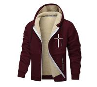 Générique Manteau Homme Hiver à Capuche Coupe-Vent avec Imprimé Croix et Alphabet Jesus Christ Veste Polaire Homme Chaud Blouson Confortable Cardigan Décontractées Sweat a Capuche Épaisse