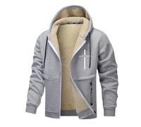 Générique Manteau Homme Hiver à Capuche Coupe-Vent avec Imprimé Croix et Alphabet Jesus Christ Veste Polaire Homme Chaud Blouson Confortable Cardigan Décontractées Sweat a Capuche Épaisse