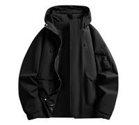 Générique Manteau Homme Hiver Chaud Blouson a Capuche Parka Couleur Unie Coupe Vent Lestée Manteaux Softshell Coat Randonnée Veste de Travail Jacket Basique Vetements Noir 4XL