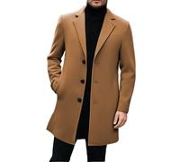 Générique Manteau Homme Hiver Long Laine Veste Col Cranté Trench Coat Simple Boutonnage Classique Pardessus Parka Caban Slim Fit Manteaux Habillé Chaud Vêtements D'extérieur