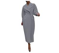 Générique Manteau Laine Femme Hiver Chic Long Boutons Double Rang Ceinture Taille Manches Bouffantes Tissu Épais Pour Automne Hiver Travail Sortie Rendez-Vous Élégant Gris, XL