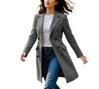 Générique Manteau Laine Femme Hiver Chic Mi-Long Boutons Double Rang Style Blazer Poches Plaquées Tissu Laine Épais Pour Automne Hiver Travail Sortie Quotidien Loisirs Confortable Élégant Gris, 5XL