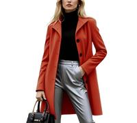 Générique Manteau Laine Femme Hiver Chic Mi-Long Boutons Simple Tailleur Style Professionnel Tissu Laine Épais Pour Automne Hiver Travail Sortie Quotidien Loisirs Confortable Élégant Vermillon, L