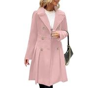 Générique Manteau Laine Femme Hiver Chic Mi-Long Ceinture Taille Boutons Double Rang Tissu Épais Pour Automne Hiver Travail Sortie Quotidien Élégant Rose clair, L