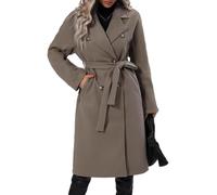 Générique Manteau Long En Laine pour Femme Caban Revers Cranté Croisé Trench Coat Chaud D'Hiver avec Ceinture Veste Trench Coat D'Hiver pour Femme avec Poches Gris Taille Xxl