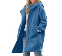 Générique Manteau Long Femme Hiver Laine Capuche Grands Boutons Tissu Poilu Épais Chaud Pour Automne Hiver Travail Sortie Quotidien Loisirs Confortable Décontracté Chic Bleu, L