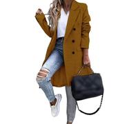 Générique Manteau Long Trench Coat Chaud Croisé En Laine Mélangée Élégant Caban Col À Revers Classique Kaki Taille S