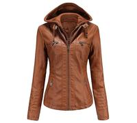 Générique Manteau matelassé entièrement zippé avec capuche amovible pour femmes en similicuir Casual MOTO BIKE jacket (Camel,3TG)