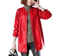 Générique Manteau Mi Long En Similicuir pour Femme Col Montant Fermeture Éclair Trench Coat Rétro avec Poche Élégant Coupe Vent Rouge 3Xl