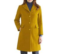Générique Manteau Mi-Long Femme Hiver Laine Boutons Simple Revers Large Poches Plaquées Tissu Mat Épais Polyvalent Style Professionnel Pour Automne Hiver Travail Sortie Quotidien Chic Jaune, L