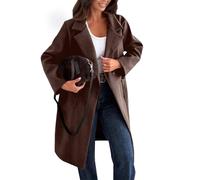 Générique Manteau Mi-Long Femme Hiver Laine Style Décontracté Bouton Simple Revers Large Tissu Mat Poches Latérales Pour Automne Hiver Travail Sortie Quotidien Confortable Chic A-Marron, XXL