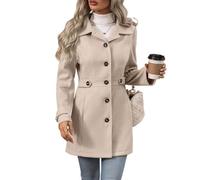 Générique Manteau Mi-Long Femme Hiver Laine Style Tailleur Ceinturé Revers Large Boutons Simples Tissu Mat Pour Automne Hiver Travail Sortie Quotidien Confortable Chic Élégant Beige, M