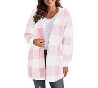 Générique Manteau Polaire Femme Manteau Chauffant Femme avec Capuche Carreaux Jacket Laine Manteaux Matelassée Oversize Blousons Chauffant Randonnée Moumoute Vêtements 14#Rose XXL