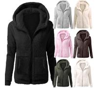 Générique Manteau Polaire Zippé Femme avec Capuche - Veste Teddy Mode Hiver en Peluche - Cardigan Chaud Blouson Pas Cher - Café, L