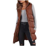 Générique Manteau Robe Women's Long Vest Sleeveless Lightweight Puffer Jacket Packable Down Coat Quilted Vest With Hood Winter Doudoune Marque (Brown, XL)