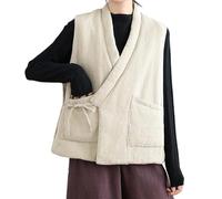 Générique Manteau Vintage Surdimensionné en Coton pour Femme Veste Matelassée à Fermeture Éclair Harajuku Col en V Et Manches Longues Blouson Style Tang en Lin Et Coton Gilet de Pyjama Confortable