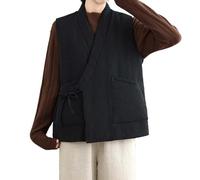 Générique Manteau Vintage Surdimensionné en Coton pour Femme Veste Matelassée à Fermeture Éclair Harajuku Col en V Et Manches Longues Blouson Style Tang en Lin Et Coton Gilet de Pyjama Confortable