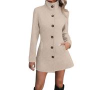 Générique Manteaux Femme D'Hiver Veste En Laine Femme Court Col Montant Boutons Simple Taille Serrée Jupe Légère Tissu Épais Pour Automne Hiver Travail Sortie Quotidien Confortable Chic Beige, XL