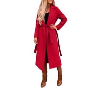 Générique Manteaux Femme D'Hiver Veste En Laine Femme Long Ceinture Ajustable Revers Large Tissu Épais Pour Automne Hiver Travail Sortie Quotidien Confortable Chic Élégant Rouge, XL