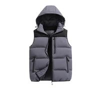 Générique Manteaux sans Manche Homme À Fermeture Éclair, Gilet Homme Hiver avec Poches Capuche Amovible Col Droit Couleurs Combinées, Gilets Légère Travail - Vetement Hiver Cyclisme Chaude Gris XXL