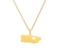 Générique Map Pendant Necklace for Puerto, New Heart Shape Chain Jewelry, Women's Fashion Stainless Steel Necklace (Gold,Solid)