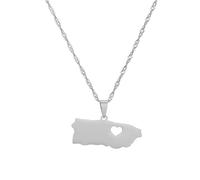 Générique Map Pendant Necklace for Puerto, New Heart Shape Chain Jewelry, Women's Fashion Stainless Steel Necklace (Silver,Solid)