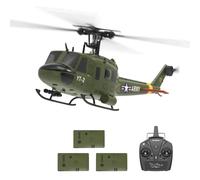 Générique Maquette d'hélicoptère F07 UH-1 RC, 1/34 2.4G 6CH 6G/3D Brushless Direct-Drive Flybarless Avion RC Militaire pour Adultes, positionnement de Flux Optique - RTF,3 Battery