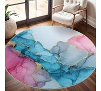 Générique Marbre Fluide d'encre Tapis Rond 120 cm Intérieur & Extérieur Doux Antidérapant Lavable en Machine, Bleu Glacier Rose Tapis Décoratif de Style Moderne pour Salon Chambre Salle à Manger