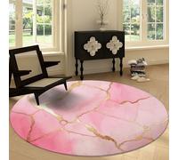 Générique Marbre Rose Et Or Tapis Rond 180 cm Abstrait Salon Moquette Rond, Lavable en Machine Tapis Chambre Adulte Doux 3D Antidérapant Decoration Chambrel Mangerded