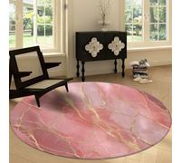 Générique Marbre Rose Or Tapis Rond Salon 210 cm Abstrait Lavable Antidérapant Tapis, Imprimé Moquette Rond Convient pour la Chambre la Salle à Manger et Le Bureau